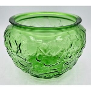 Vintage BOOCKS Green Glass Bowl Planter Textured Bubble‎ Bark Design USA